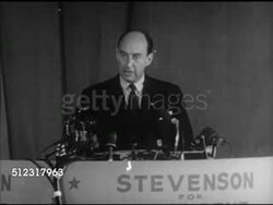1952: ADLAI STEVENSON II SPEECH: VS U.S. Democratic presidential candidate Adlai Stevenson II at podium speaking about government policies dealing w/ inflation, socialism. Campaign, speech, political rally, politics Instructional Video