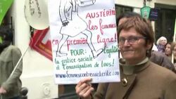 CLEAN : Women march against austerity in Paris News Clip
