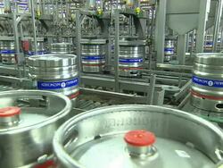 beer production, drums, conveyor, transporting Stock Footage
