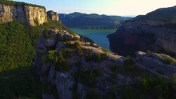 Aerial footage recorded with drone of the natural cliffs mountains with beautiful landscape in the Tavertet mountains, a vertical hills with amazing views. UK UHD. Stock Footage