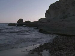 MS View of Cala de Enmedio Beach and Volcanic Cliffs at Cabo de Gata Natural Park / Agua Amarga, Andalusia, Spain Stock Footage