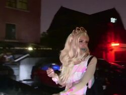 Chris Zylka & Hanna Beth as Bunny Man & Mermaid entering the 2014 Just Jared Halloween Party at No Vacancy in Hollywood Stock Footage