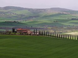 farmstead orcia valley TL aerial Stock Footage