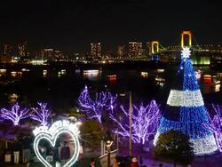 Tokyo Odaiba illumination dolly motion Stock Footage