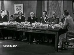 1952: THE CANDIDATES: Angled WS Candidates, journaliast Leif Eid, SOT asking if you could get action, Senator Robert Kerr saying certainly you could, (out of frame) SOT David Brinkley saying never have before, Senator. Kerr responding you're mistaken. Instructional Video