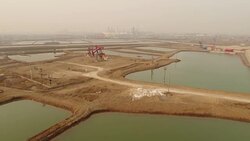 Aerial View of Petrochemical Plant, Oil Pumping Unit and Air Pollution In China Stock Footage