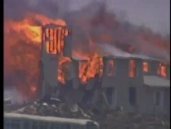 Fire Raging on Branch Davidian cult compound Stock Footage