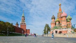 St Basils Cathedral and the Kremlin in Red Square, Moscow, Russia - Time lapse Stock Footage