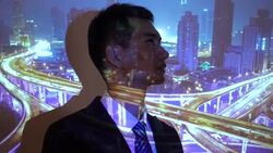 City projection on businessman face Stock Footage