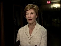 Interview with Laura Bush, convention exteriors, security for rally News Clip
