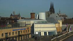 German Sport and Olympic Museum and Imhoff Chocolate Museum at Rheinauhafen, Cologne, North Rhine-Westphalia, Germany Stock Footage