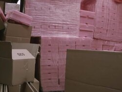 Storage room with heap of pasteboard boxes Stock Footage