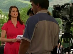 MS Shot of television news crews working outside during G8 meeting / Hokkaido Toyako, Japan Stock Footage