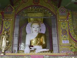 MS View of Buddha figure in Mandalay Hill temple / Mandalay, Mandalay Division, Myanmar Stock Footage