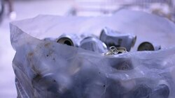 Recycled crushed tin can Stock Footage