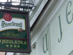 MS View of pub sign / Prague, Hlavni mesto Praha, Czech Republic Stock Footage