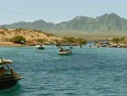WS, ZI, People relaxing in boats at Lake Havasu City marina, Arizona, USA Stock Footage