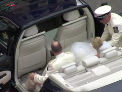 Princess Charlene and Prince Albert of Monaco at the Monaco Royal Wedding: Religious Ceremony Arrivals at Monaco . (Footage by WireImage Video/Getty Images Entertainment Video) Stock Footage