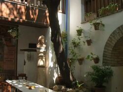 TU courtyard of historic building (now a restaurant) in the former Jewish quarter in the historic center of Cordoba Stock Footage