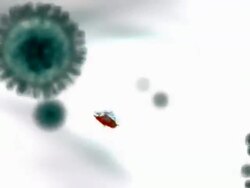 MS H N type flu virus particles moving on white background / Oxford, Oxon, United Kingdom Stock Footage