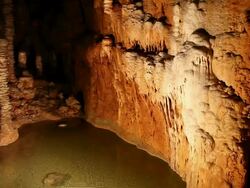 Armand Cave, Underground Pond, Stalagmites and Stalactites, Languedoc-Roussillon, Cenennes National Park, France Stock Footage