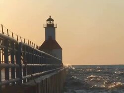 Waves Pounding Lighthouse Stock Footage