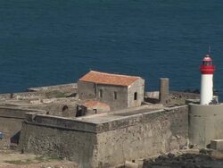 Fort De Brescou And Lighthouse Stock Footage