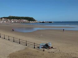 BEACH CASTLE HEADLAND AND LIGHTHOUSE Stock Footage