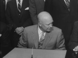 President Eisenhower signs the world's first international atoms for peace treaty with Turkey in Washington, DC Stock Footage