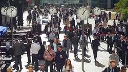 SLO MO Business People On Reuters Plaza In London Canary Wharf Stock Footage