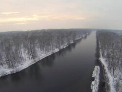 HD HELI: Beautiful River In The Winter Stock Footage
