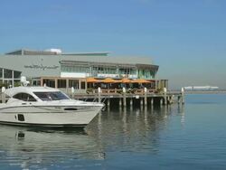 MS Boat near approaches Station Pier Marina at Port Melbourne / Melbourne, Victoria, Australia Stock Footage
