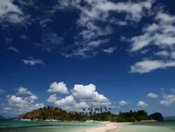 "WS, tilt dowm, idyllic sandbar with tropical island background / Snake Island, Bacuit Archipelago, El Nido, Palawan, Philippines" Stock Footage