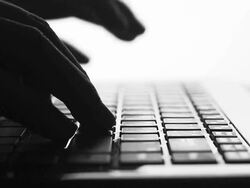 Typing fingers push notebook Silhouette Stock Footage