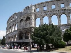 Roman amphitheater, Pula Stock Footage
