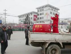 MS PAN Villagers performing with gong and drum in traditional festive folk celebration or carnival during chinese spring festival  AUDIO  / xi'an, shaanxi, china Stock Footage