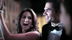 Celebrity couples chat and laugh on awards show red carpet at awards show Stock Footage