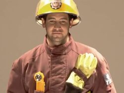 MS Firefighter modeling on catwalk / London, England, UK Stock Footage