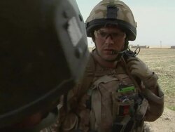 CU PAN Soldier having discussion / Bakwa, Farah Province, Afghanistan. Stock Footage