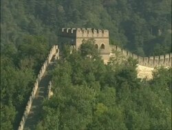 Tracking shot over Great Wall of China, Mutianyu, China Stock Footage