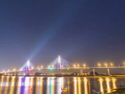 WS T/L View of Nightscape of Yeongheungdaegyo Bridge / Incheon, South Korea  Stock Footage