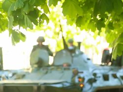 infantry fighting vehicle on the streets Stock Footage