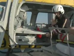 Nurses taking patient to helicopter  Stock Footage
