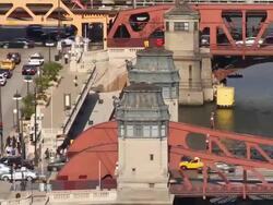 T/L HA PAN Chicago River Bridges and boats day 1 Stock Footage