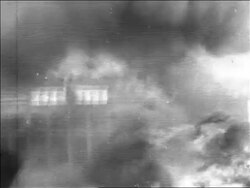 B/W 1967 close up smoke + flames after bombing in Six Day War / Jerusalem / newsreel Stock Footage
