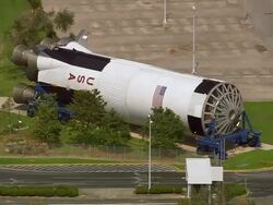 Aerial Saturn V rocket outside NASA's Michoud Assembly Facility / New Orleans, Louisiana Stock Footage