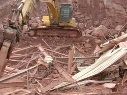 MS Demolition of crushing machine at quarry / Taben-Rodt, Rhineland-Palatinate, Germany Stock Footage