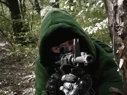 Terrorist/Operator with assault rifle Stock Footage