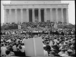 B/W August 28, 1963 crowd in front of Lincoln Memorial at March on Washington / newsreel Stock Footage