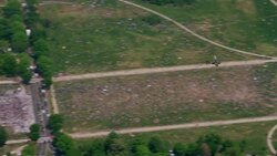 'WS TS AERIAL Shot of Plane flying on 70th Anniversary of VA Day / Washington DC, United States' Stock Footage